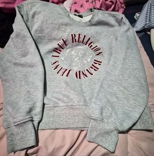 True Religion Women's Heather Gray Crew Neck Sweater